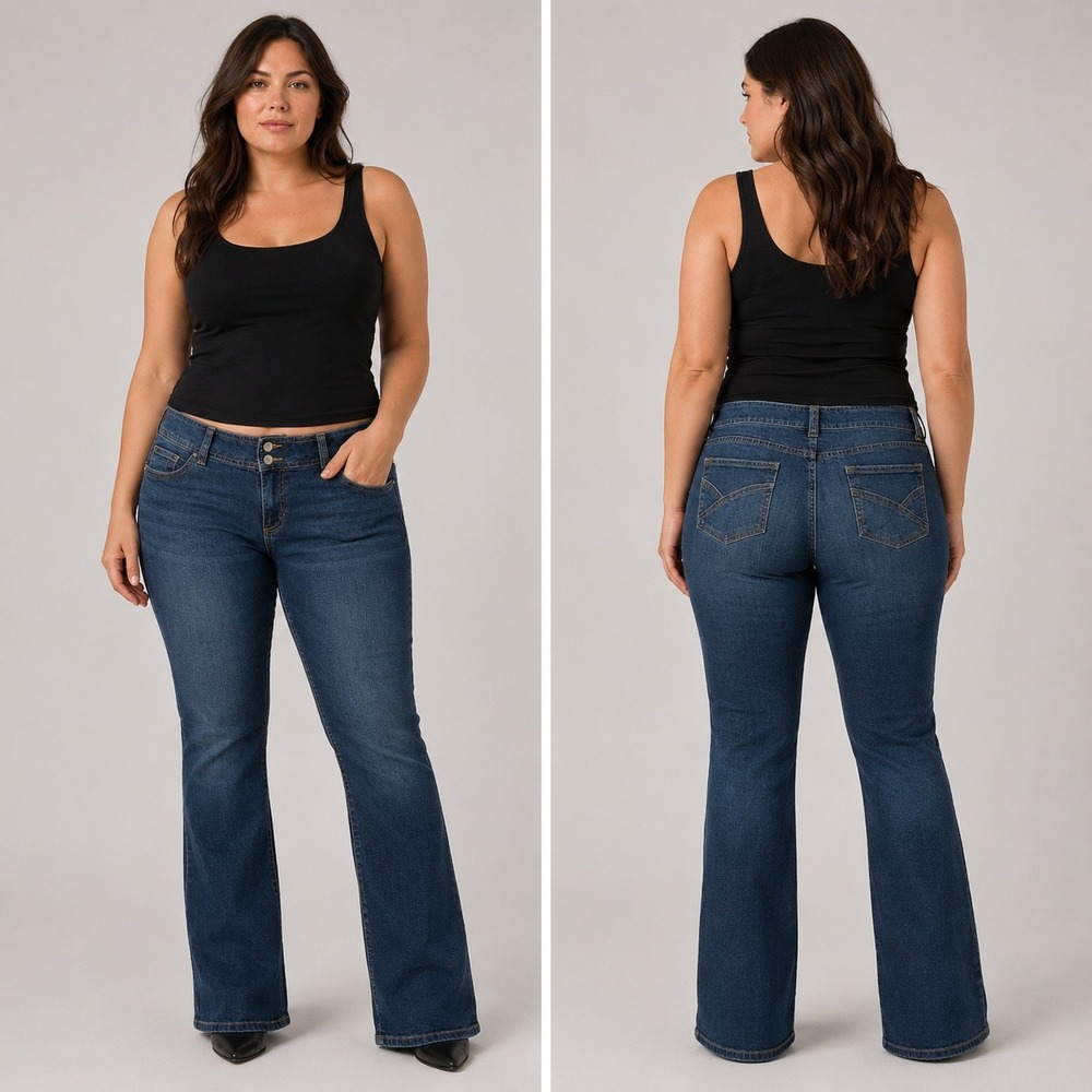 Style & Co‎ Womens Dark Wash Bootcut Jeans Double Button Mid Rise Denim size 12